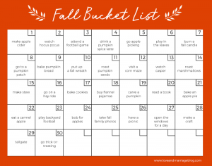 Fall Bucket List Calendar