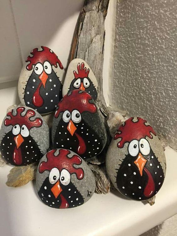 Chicken Rooster Painted Rocks