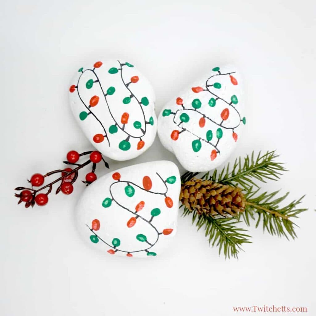 Christmas Lights Painted Rock Idea