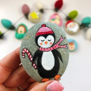 penguin Christmas painted rocks