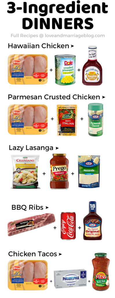 Promotional image highlighting 3 Ingredient Dinner Recipes as the best and easiest ideas for busy weeknights.