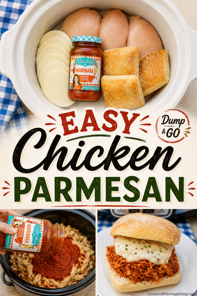 This Easy Chicken Parmesan is the ultimate dump-and-go crockpot dinner! 🍅🧀 With just a few simple ingredients, you can make tender, cheesy Italian chicken that’s perfect piled onto a warm roll for an easy weeknight meal. Save this slow cooker chicken recipe for busy nights when you need dinner with almost no prep!