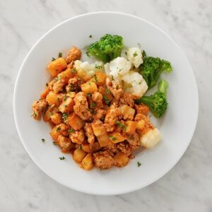 ground turkey and potato dish with broccoli