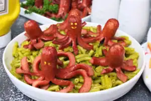 octopus hotbogs on macaroni - budget meal under $10