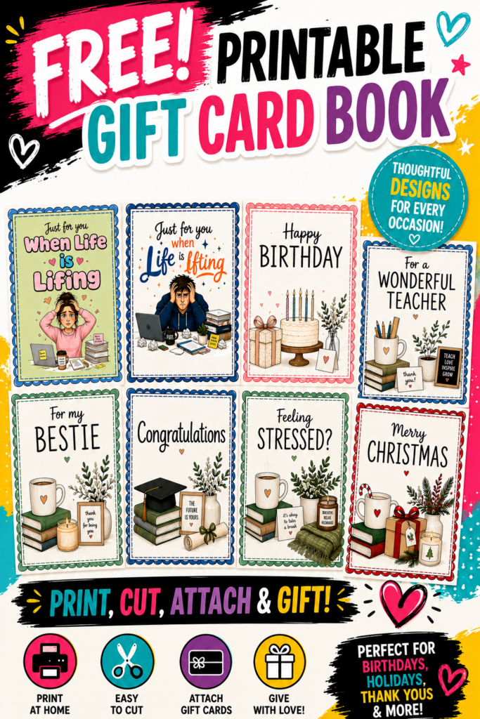 free printable gift card book printable Pinterest image