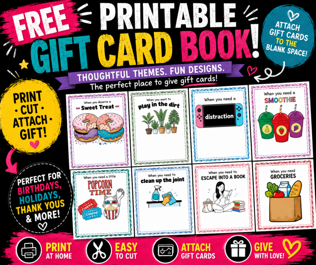 Free printable gift card book bundle with 24 cards and 8 covers