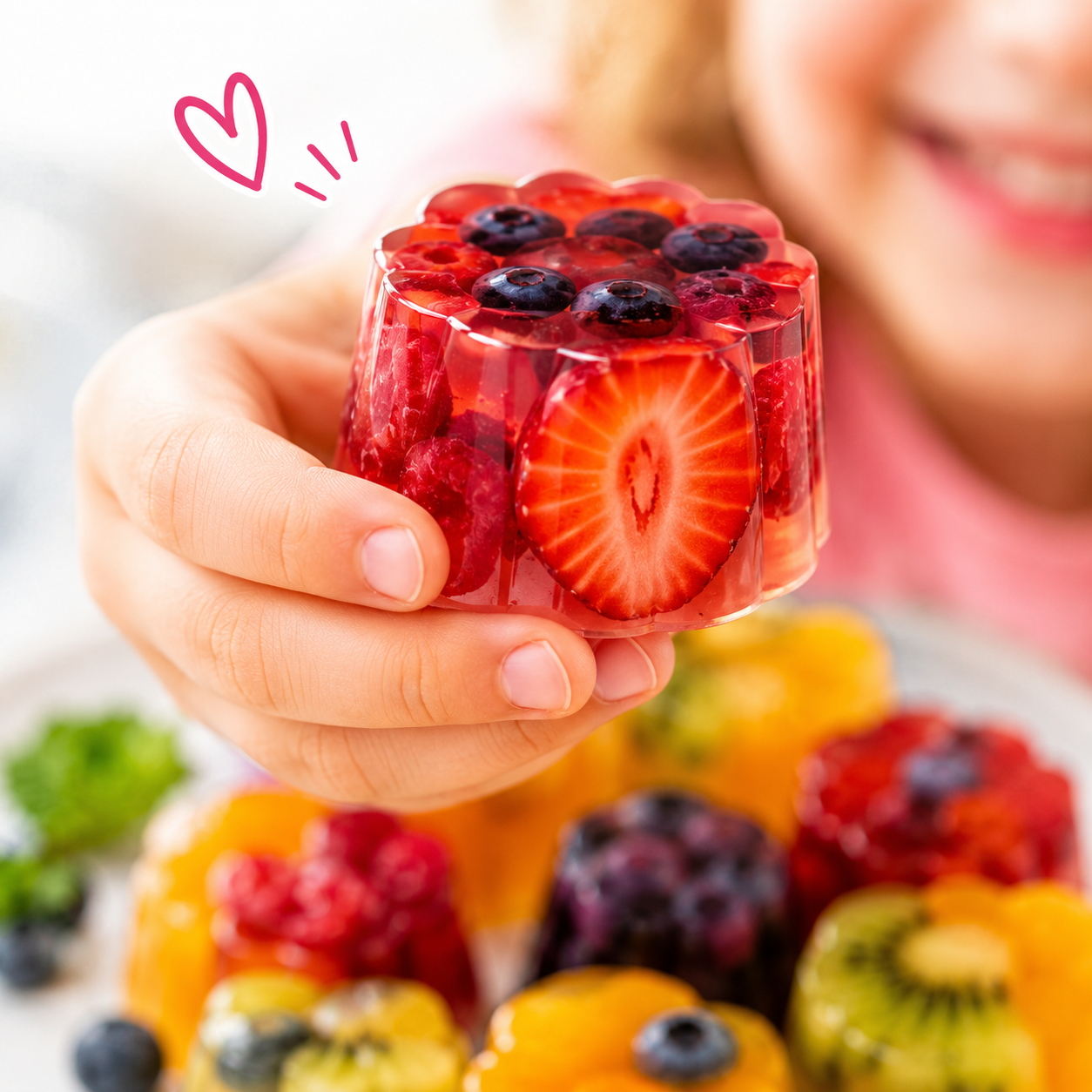 3-Ingredient Fruit Finger Jello being held by a little girl's hand