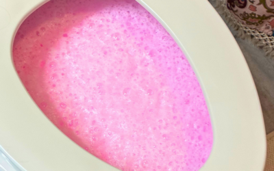 bubbly pink toilet cleaner in toilet bowl