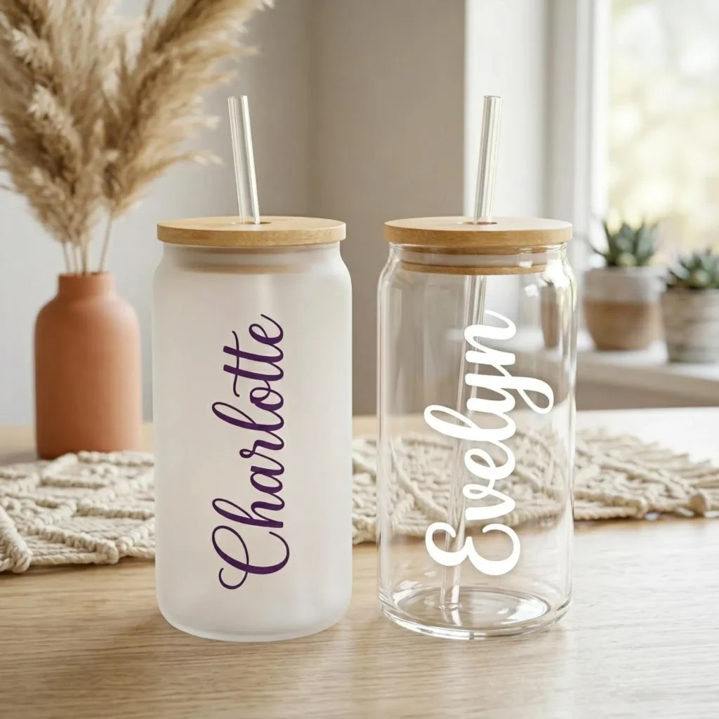 Personalized glass iced coffee cup with bamboo lid and straw - Gifts for Iced Coffee Lovers